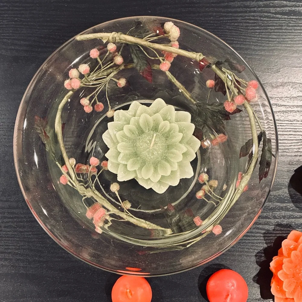 Decorative Floating Candle/Clear Glass Centerpiece Bowl & 6 Floating Candles